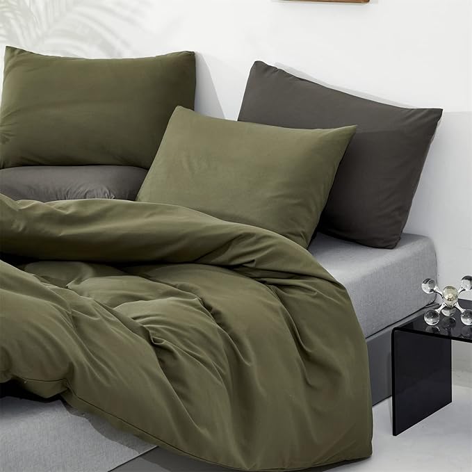 Wellboo Olive Green Comforter Sets California King Solid Dark Green Bedding Comforters Cotton Plain Army Green Soft Cozy Quilts Cal King Women Men Dark Grass Green Blankets Modern Hunter Green Bed