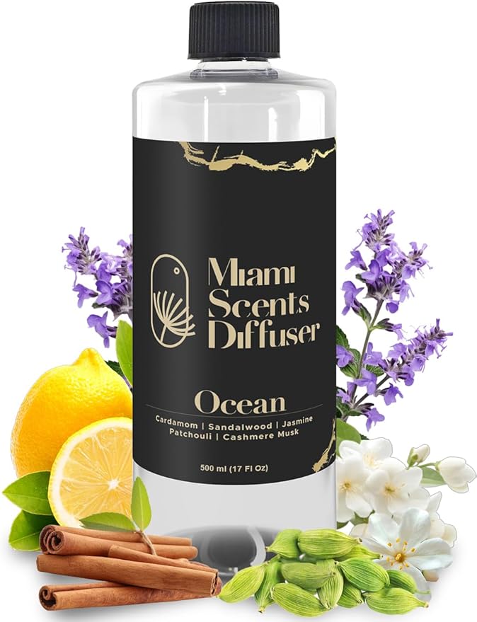 Ocean My Way Scent Inspired by The One Hotel 17 FlOz - 500 ml Essential Oils Aroma for Home Office Diffuser Luxury Fragance Refill Aromatherapy Fresh Blend of Sandalwood Cardamom Patchouli and Jasmine