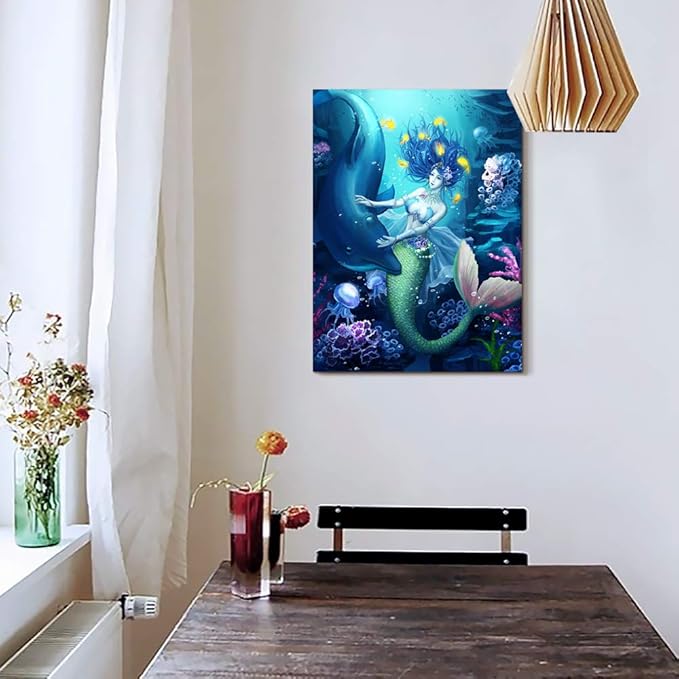 DZRWUBHS Canvas Wall Art for bathroom Wall Decor for living room Modern Family bedroom canvas art kitchen Mermaid Pictures Artwork Wall paintings Ready to hang Home Decorations 12" x 16" inch