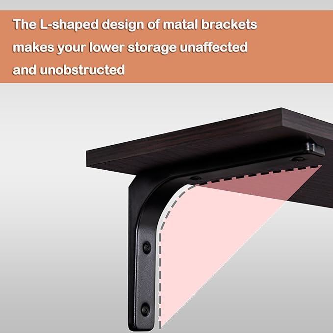 DINZI LVJ Long Wall Shelves, 23.6 Inch Wall Mounted Shelves Set of 2, Easy-to-Install, Wall Storage Ledges with Sturdy Metal Brackets for Living Room, Bathroom, Bedroom, Kitchen, Espresso