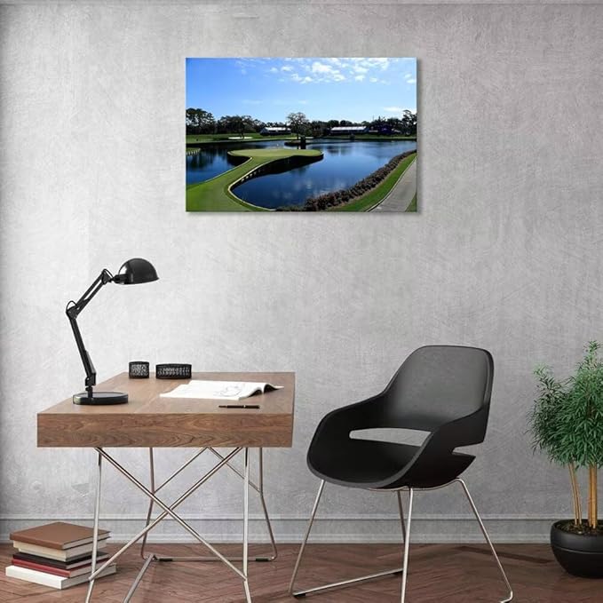 TPC Sawgrass Golf Course Wall Art for Living Room Bedroom Office Wall Decor - USA Golf Course Picture Poster Framed Artwork Canvas Prints Golf Art Ready to Hang(18''H x 24''W)