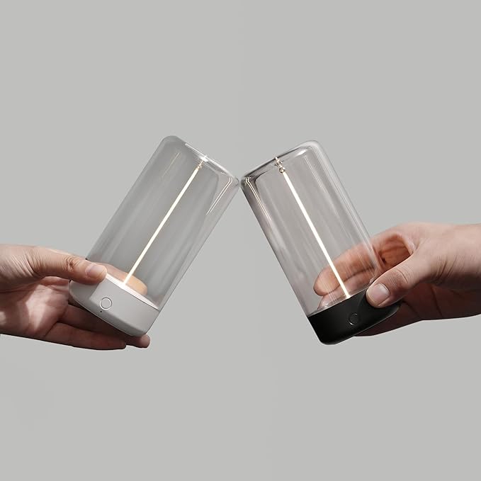 Mini Minimalist Table Lamp Cordless LED Desk Lamp Rechargeable Modern Night Lights Portable Nightstand Lamps Unique Ambient Light Mood Lighting for Bedroom, Beside 2 Packs (Gray+White)