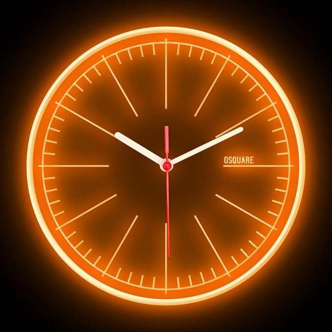 25ck1491 OSQUARE Home Decor Shop Living Room Man Cave Garage Illuminated Designer Wall Clock Flexible Flex Neon Clock 7 Colors 10" (Orange)