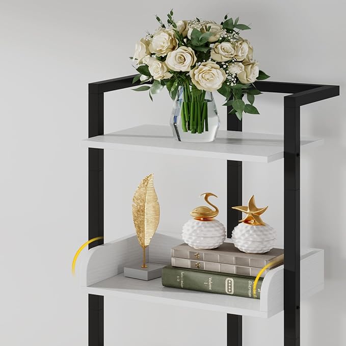Hosfais Book Shelf Tall Bookshelf: 5 Tier Wood Bookcase with Metal Edge Protection Industrial Narrow Bookshelf Corner Storage Organizer Display Book Rack for Living Room Bedroom Office (Black White)