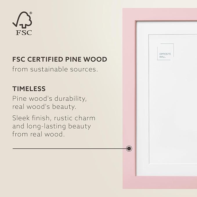 Opposite Wall - 12x16 in - Real Wood Pink Picture Frame - Lightweight, Versatile & Shatterproof - Wall Hanging & Tabletop Photo Frame - Office, Gallery & Home Decor