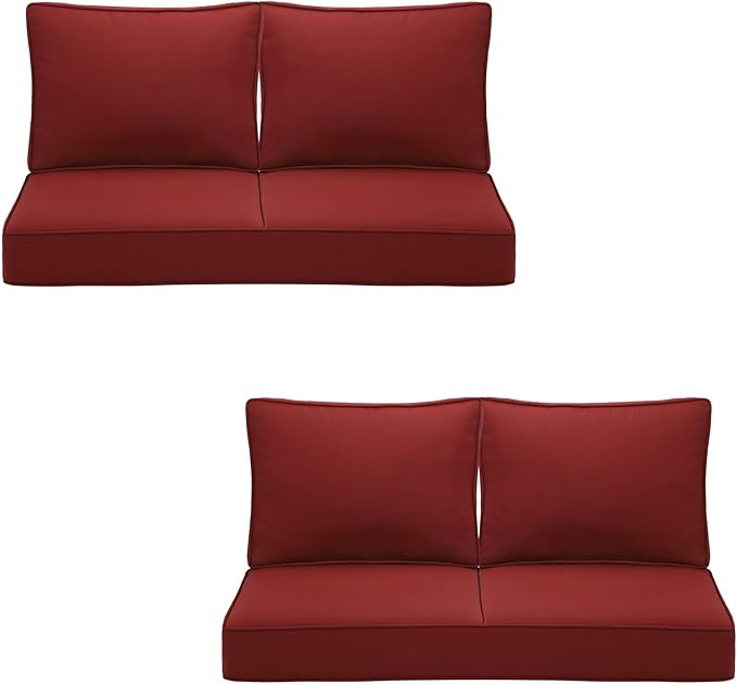 Outdoor Deep Seating Cushion Set, 24" x 24", Waterproof & Fade Resistant Patio Furniture Cushions with Handle, Deep Seat and Back Cushion for Chair and Sofa (4, Red)