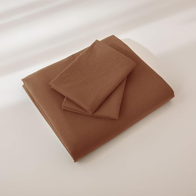 JIYUAN 100% Washed Cotton Duvet Cover Set 3 Pieces Super Queen, 1 Duvet Cover 90x98 Inches(Comforter Not Included) and 2 Pillowcases,Linen Feel Bedding Set Comfy and Breathable,Burnt Orange