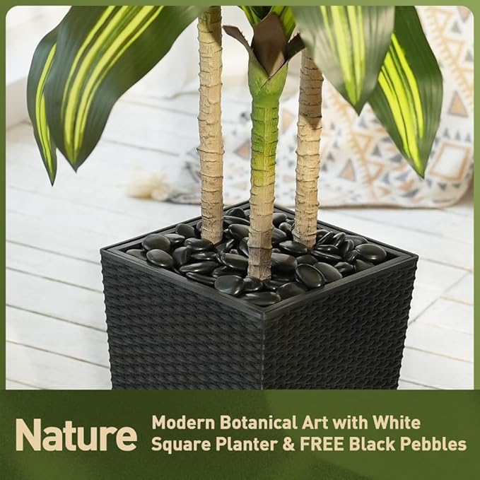 Artificial Dracaena Tree 5FT - UV Resistant Faux Tree with Large Taper Planter & Pebbles - Tall Fake Plants Indoor & Outdoor, Potted Floor Plant for Home Living Room Porch Decor, VN127
