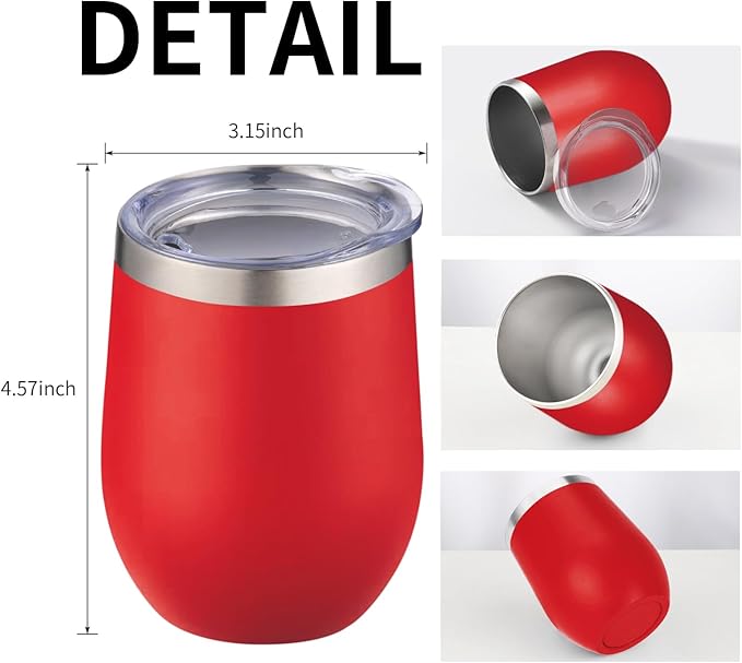 12oz/6 Pack Wine Tumbler Glasses with Lid Stemless Double Wall Vacuum Stainless Steel Travel Tumbler Keeping Cold & Hot for Wine,Coffee,Cocktails,Christmas Drinks-Family and Gifts (Multi color-couple)