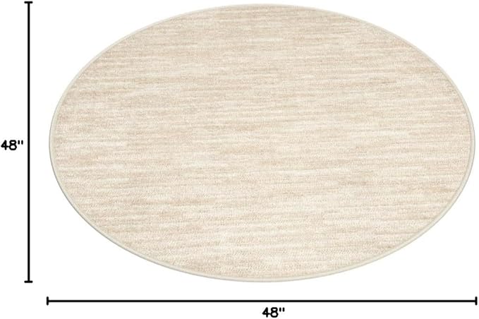 Nourison Essentials Indoor/Outdoor Ivory Beige 4' x Round Area Rug, Easy Cleaning, Non Shedding, Bed Room, Living Room, Dining Room, Backyard, Deck, Patio (4 Round)