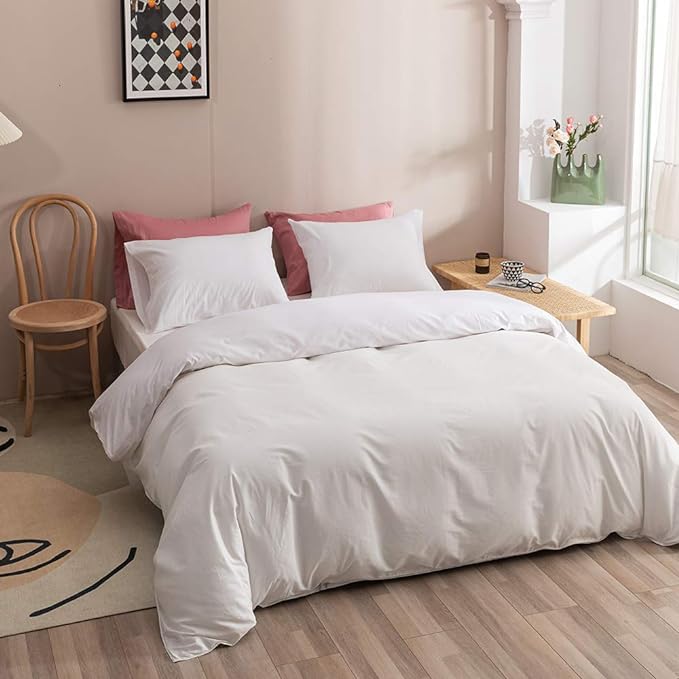 Wellboo White Comforter Sets Full Solid White Bedding Comforters Cotton Plain White Bed Quilts Full Modern White Warm Bedding Women Men All White Durable Comforters Soft Health Pure White Bedding Full