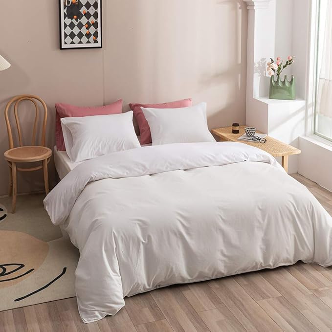 Wellboo Twin Size White Comforter Set - Solid Cotton Quilt, Modern Light Color Bedding Set
