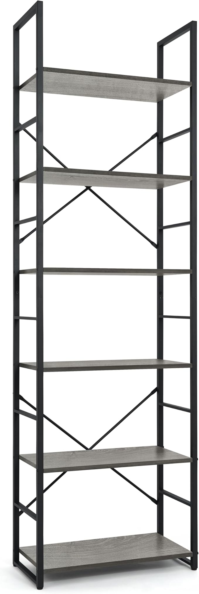 CAPHAUS 6 Tier Bookshelf, 24 Inch Width Free Standing Shelf, Bookcase Shelf Storage Organizer, Industrial Book Shelves for Home Office, Living Room, Kitchen, Dark Grey Vintage Shelves & Metal Frame