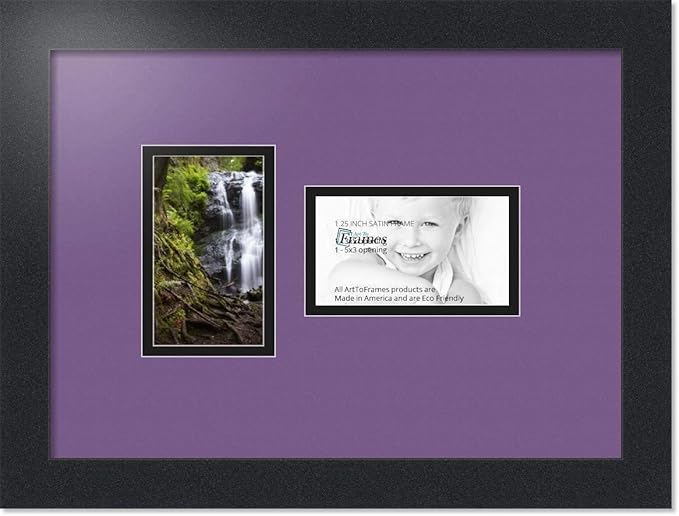 ArtToFrames Collage Photo Frame Double Mat with 2 - 3x5 Openings and Satin Black Frame