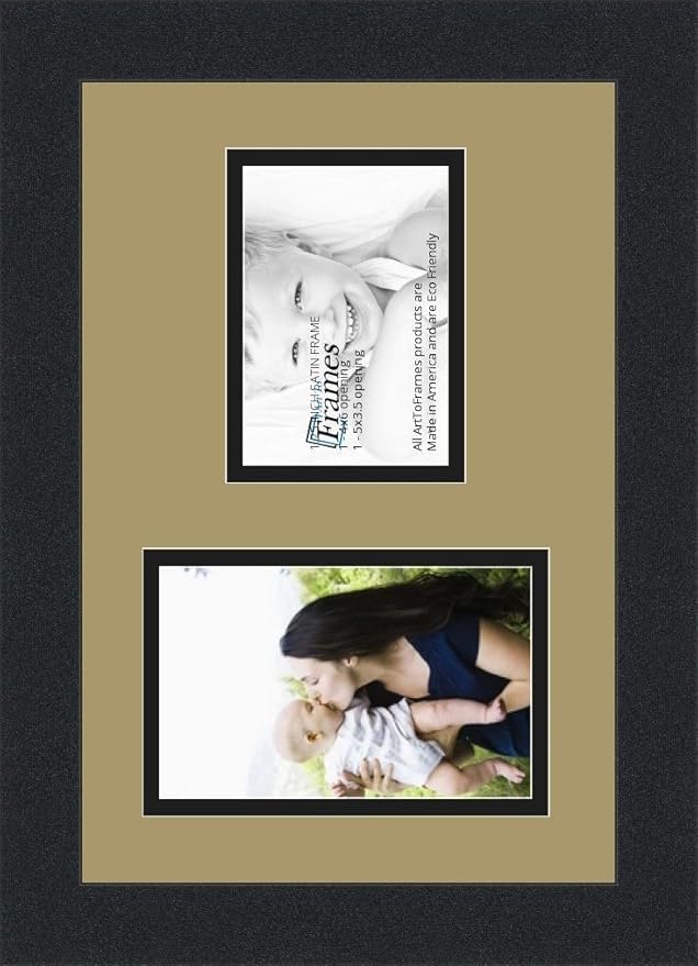 ArtToFrames Double-Multimat-110-782/89-FRBW26079 Collage Photo Frame Double Mat with 1-3.5x5, 4x6 Openings and Satin Black Frame