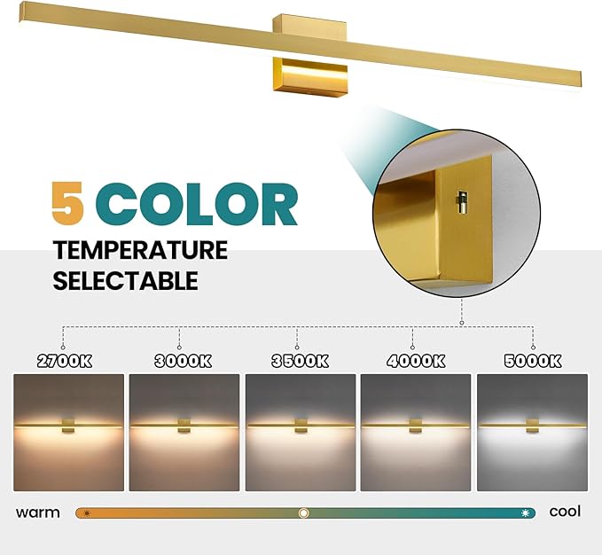 KAISITE Brushed Gold Vanity Light for Bathroom Above Mirror 39 inch LED 5CCT Bathroom Lighting Fixtures Dimmable Modern Bath Wall Light Fixture Over Mirror