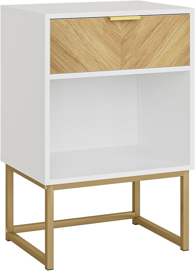 Masupu Nightstand,Modern Night Stand Boho Farmhouse Wood Bedside Table with Storage Drawer Side End Table for Bedroom,Living Room,Office,White