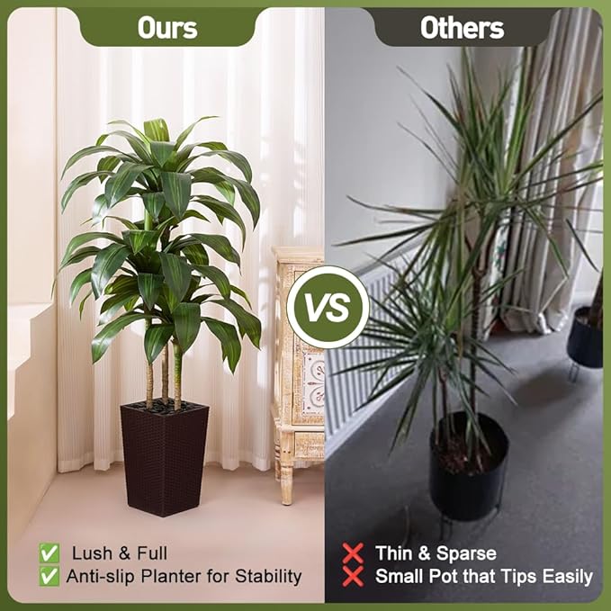 5FT Artificial Dracaena Tree - UV Resistant Faux Tropical Plant, Potted Fake Tree with Taper Planter & Pebbles - Indoor Outdoor Greenery for Home, Porch, Living Room, Bedroom Decor, VN127
