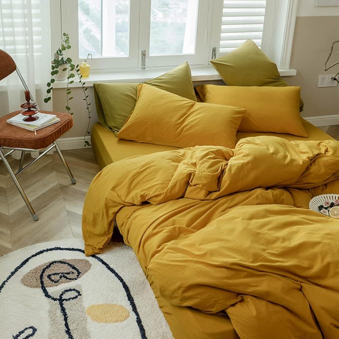VM VOUGEMARKET Yellow Duvet Cover Sets King,Jersey Knit Cotton Gold Bedding Set (1 Duvet Cover + 2 Pillow Shams),Simple Luxury Down Comforter Cover with Zipper Closure-King,Gold