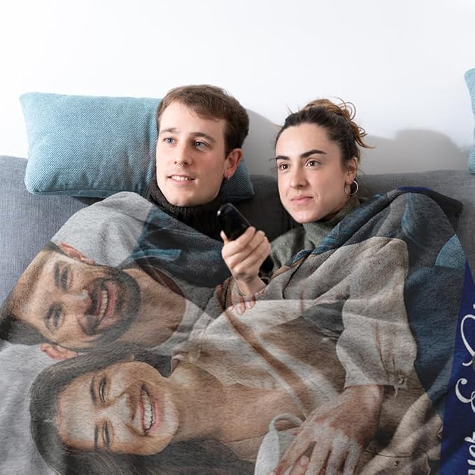 Sherpa Fleece Custom Photo Blanket - Soft, Warm, Fuzzy - Personalized Couples Gifts for Boyfriend, Girlfriend - Customized Picture Blanket for Birthday, Christmas