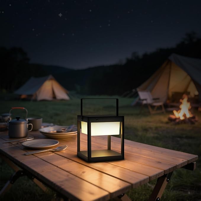 SkyGlow Solar Outdoor Table Lamp, Aluminum IP55 Waterproof LED Lantern Cordless Nightstand Lantern Lights Decorative for Outside Patio Walking Reading Camping