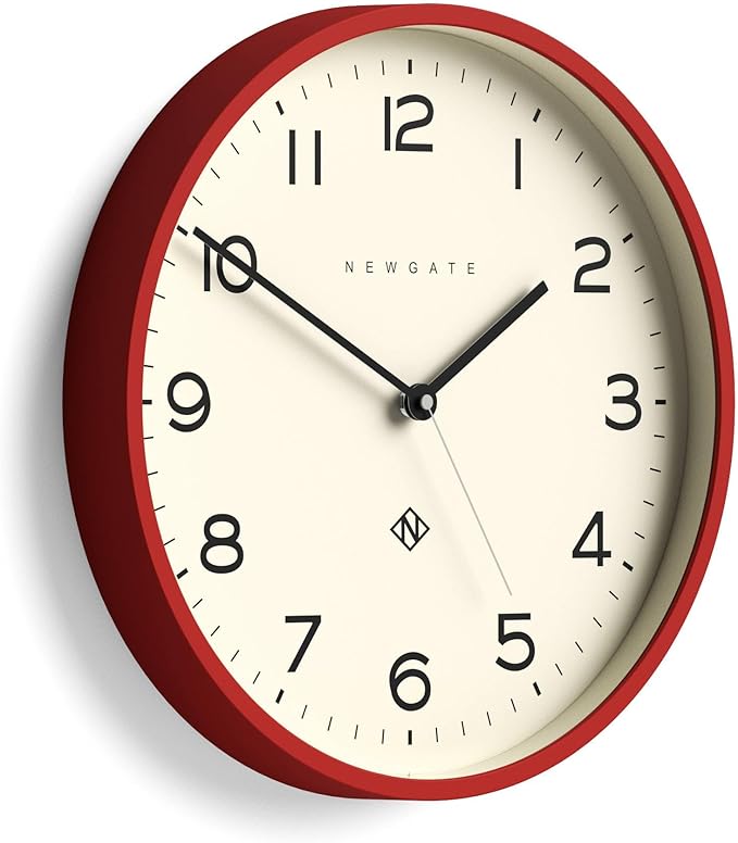 NEWGATE® Number Three Echo Wall Clock | Modern Round Clock | 14.5 inch | Red | Easy to Read Numbers | Ideal for Kitchen, Living Room or Office