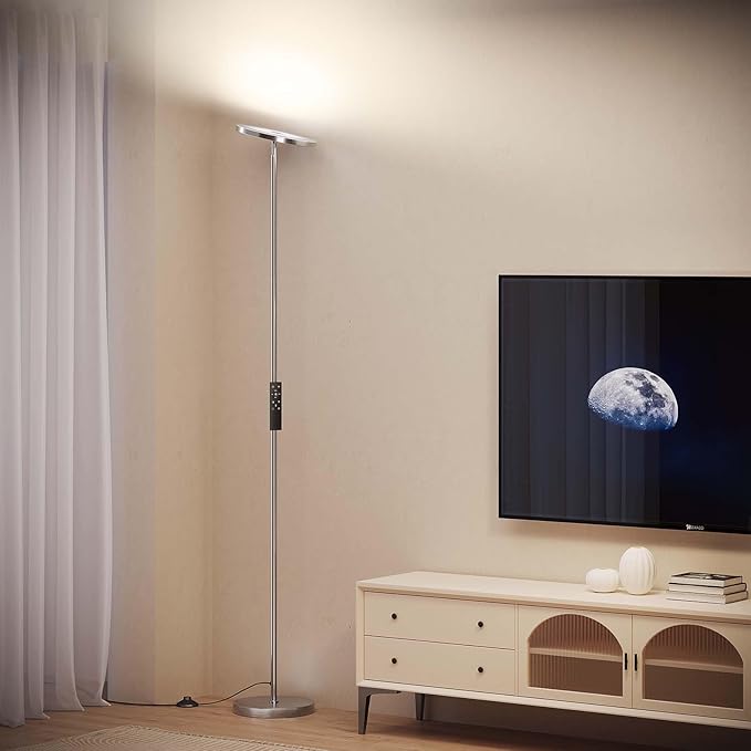 SUNMORY Floor Lamps for Living Room, 32W/3000LM Super Bright LED Floor Lamp with Remote Control, 69" Tall Standing Lamp with Stepless Dimmable, Modern Torchiere Corner Lamp for Bedroom, Office Nickel