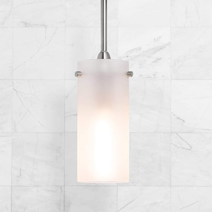Linea di Liara Effimero Modern Brushed Nickel Pendant Light Fixtures Over Kitchen Island Sink Lighting Ceiling Hanging Farmhouse Mini Metal Industrial Pendant Lighting Small Frosted Glass Shade
