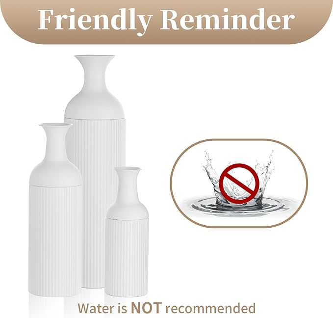 Sziqiqi White Tall Floor Vase: Large Ribbed Metal Vases 27/20/16in for Living Room, Modern for Pampas Grass, Oversized Standing Vase for Fireplace, Home Corner, Hallway, Office