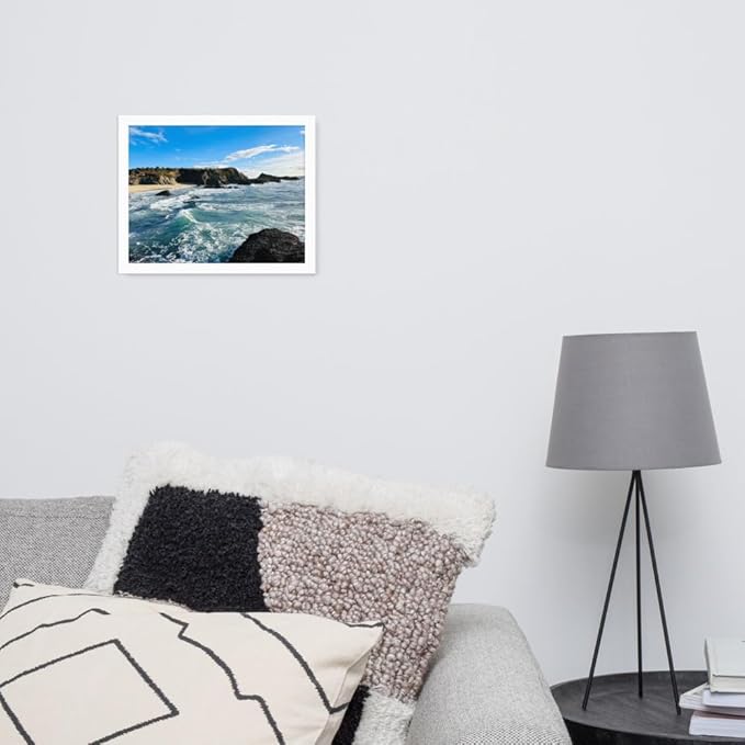 Bodega Bay Coastal Wall Art – Framed Ocean Photography Print – California Nature Landscape Poster – Seascape Decor for Living Room or Bedroom (11x14 inches) - Wooden Framed (White)