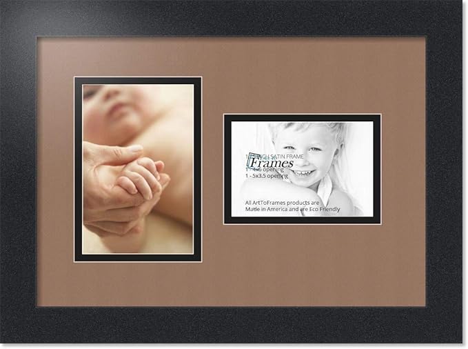 ArtToFrames Collage Photo Frame Double Mat with 1 - 3.5x5^ 4x6 Openings and Satin Black Frame