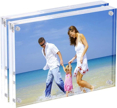 AMEITECH Acrylic Photo Frames 6x8'', Magnetic Acrylic Block Picture Frame, Desktop Frameless Photograph Display (2 Pack)