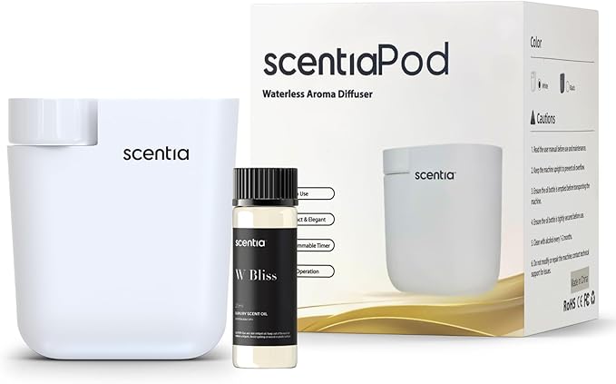 Home Scent Diffuser Starter Kit |Plug in Waterless Aroma Diffuser for Essential Oils | for Home, Office,Spa, Smart App | Covers up to 500 Sq. Ft. | White | 20ml Oil Included- Best Gift