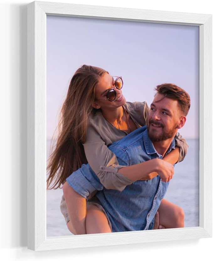Renditions Gallery Set of 12, 8X10 Custom Photo Prints with Real Wood Picture Frames. Create Personalized Photos with Peel & Stick Photo Frames. White Frame