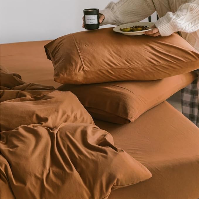 Wellboo Pumpkin Comforter Set King Size Solid Rust Bedding Comforters Plain Terracotta King Comforter Quilts Cotton Dusty Orange Bedding Women Girls Pure Burnt Orange Bed Dark Cinnamon Brown Soft Bed