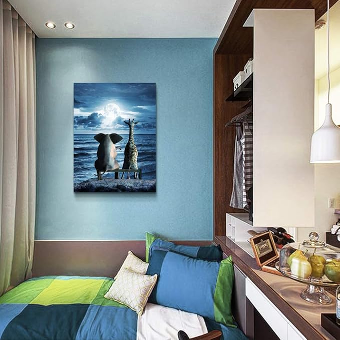 Canvas Wall Art For Bedroom Wall Decor For Living Room Modern Family Bathroom Canvas Art Animal Elephant Abstract Pictures Blue Ocean Wall Artwork Office Wall Painting Ready To Hang Home Decorations