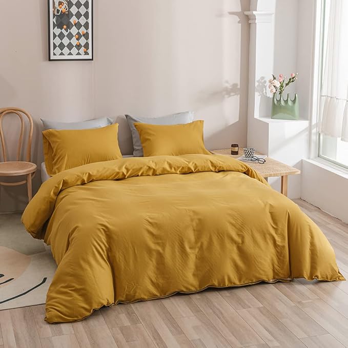Wellboo Mustard Yellow Comforter Sets California King Solid Ginger Bedding Comforters Women Men Plain Dark Yellow Quilts Modern Minimalist Gold Yellow Blankets Soft Vintage Bedroom Decor Aesthetic