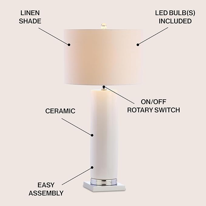 JONATHAN Y JYL8021A Dallas 31.5" Ceramic LED Table Lamp Contemporary Transitional Bedside Desk Nightstand Lamp for Bedroom Living Room Office College Bookcase LED Bulb Included, White/Chrome