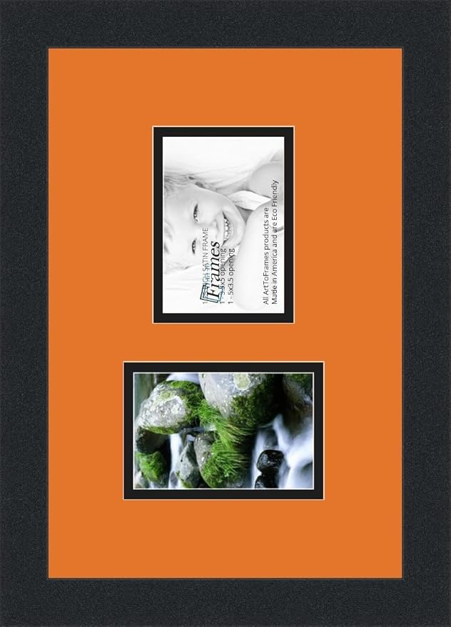 ArtToFrames Collage Photo Frame Double Mat with 2 - 3.5x5 Openings and Satin Black Frame