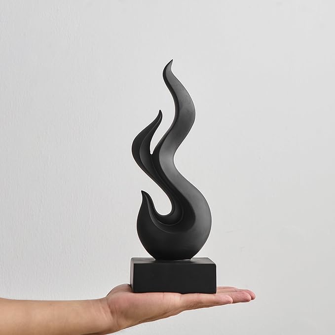FJS Black Abstract Flame Statue for Home Decor, Modern Decorations for Living Room Shelf Accents, Resin Sculpture for Dining Room Office Coffee Table Centerpiece