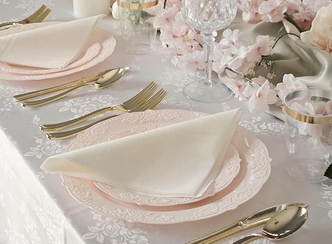" OCCASIONS " 240 Plates Pack,(120 Guests) Vintage Wedding Party Disposable Plastic Plates Set-120x10.25'' Dinner +120x7.5'' Salad/Dessert Plate (Portofino Light Pink/Blush)