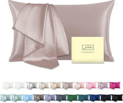 Natural Mulberry Silk Pillowcase for Hair and Skin Queen Size 20"X30" Silk Pillow Case with Hidden Zipper Soft Breathable Smooth Cooling Silk Pillow Covers for Sleeping(Apricot Gray,Queen,1Pcs)