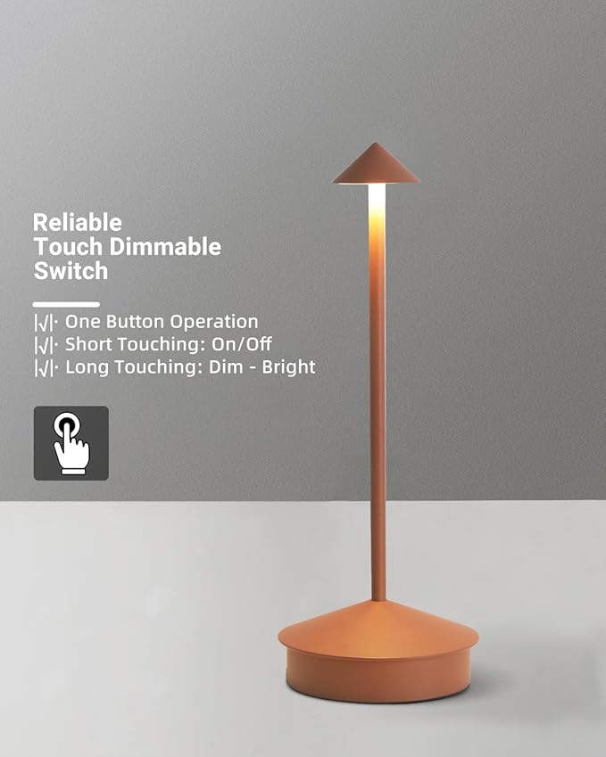 Cordless Table Lamp Desk lamps, 6000mAh Rechargeable Table Lamps, Portable LED Touch Lamp, Outdoor Battery Operated Dimmable Cordless Rechargeable Table Lamps for Restaurant/Patio (1 Pcs Brown)