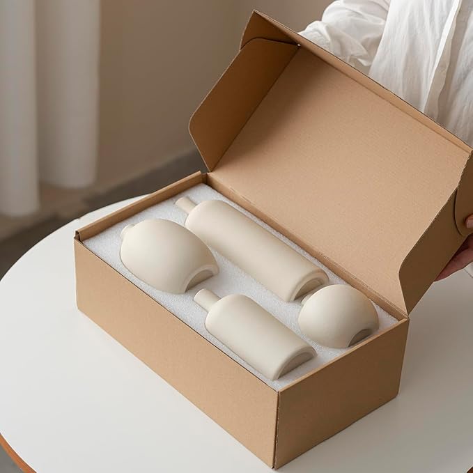 Modern Ceramic Vase Set, Neutral Colors, Decorative Vases for Home Decor, 4 Piece Collection (Beige)