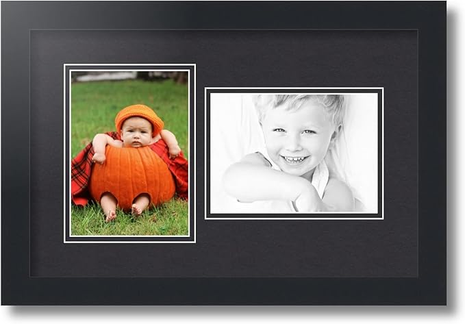 ArtToFrames Collage Photo Frame Double Mat with 2 - 5x7 Openings and Satin Black Frame