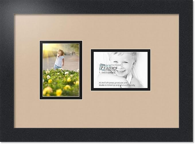 ArtToFrames Collage Photo Frame Double Mat with 2 - 3.5x5 Openings and Satin Black Frame
