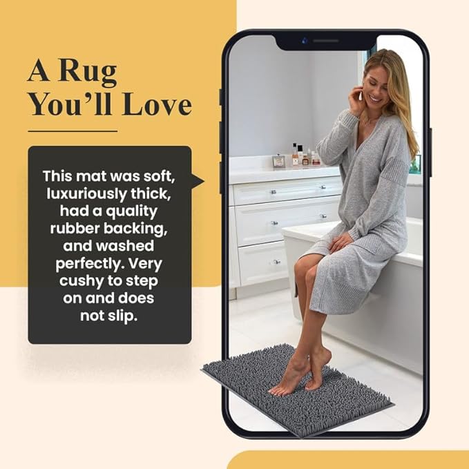 MAYSHINE Plush Shaggy Chenille Bath Mat | Extra Soft, Super Absorbent, Non-Slip Bathroom Rug | Fluffy Microfiber, Area Rug Sets for Bathroom Floor, Kitchen, Living Room | 59"x31" | Grey