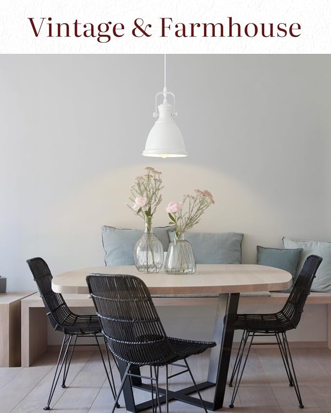 White Pendant Lights Kitchen Island 3 Pack, Vintage Pendant Light, 6.5’’ Farmhouse Pendant Light Fixtures, Adjustable Height, Pendant Lighting for Dining Room, Living Room, Sink, Bar