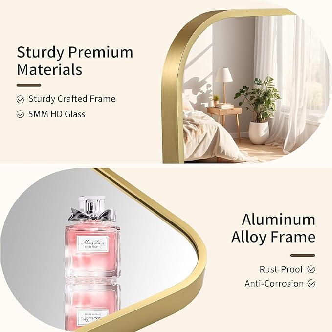 Gold Bathroom Mirror, 30x36 Inch Aluminum Frame Rectangle Mirror, Anti-Rust, Tempered Glass, Wall Mirror for Over Sink, Vanity, Bedroom, Entryway, Horizontal/Vertical