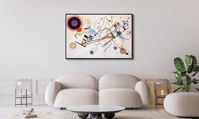 Wieco Art Large Framed Canvas Wall Art Wassily Kandinsky Composition VIII Picture Print of Famous Paintings Abstract Canvas Prints for Living Room Home Decor Wall Decorations
